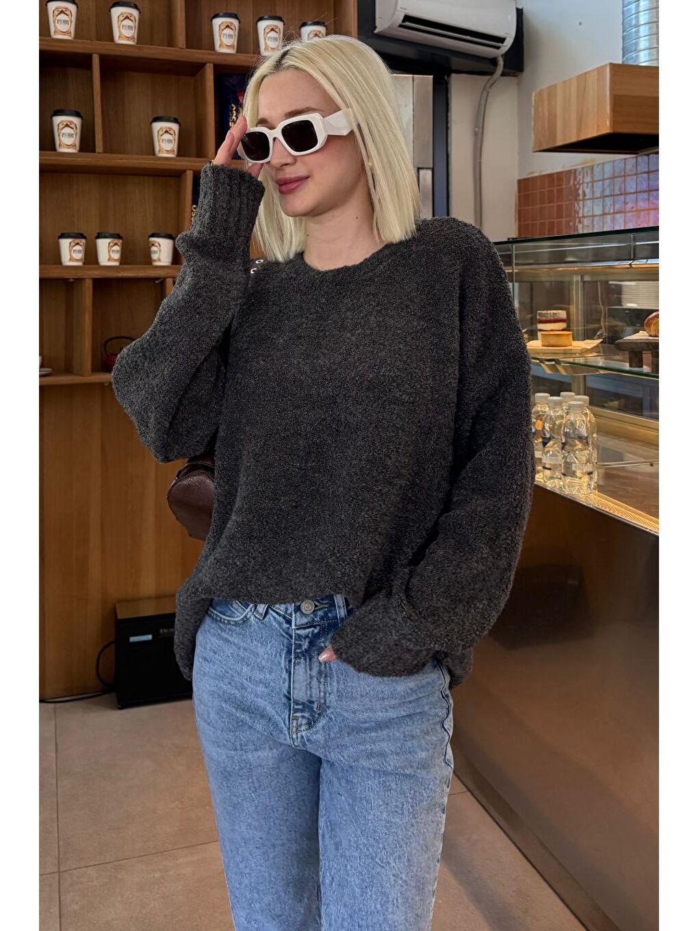 Antrasit Bisiklet Yaka Kadın Buklet Kazak Mg2480-4