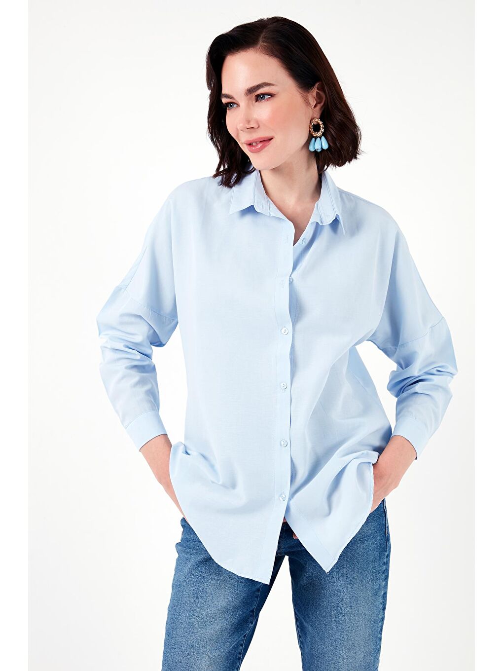 Mavi Pamuklu Relaxed Fit Düşük Omuz Kadın Gömlek 66939002S4-3