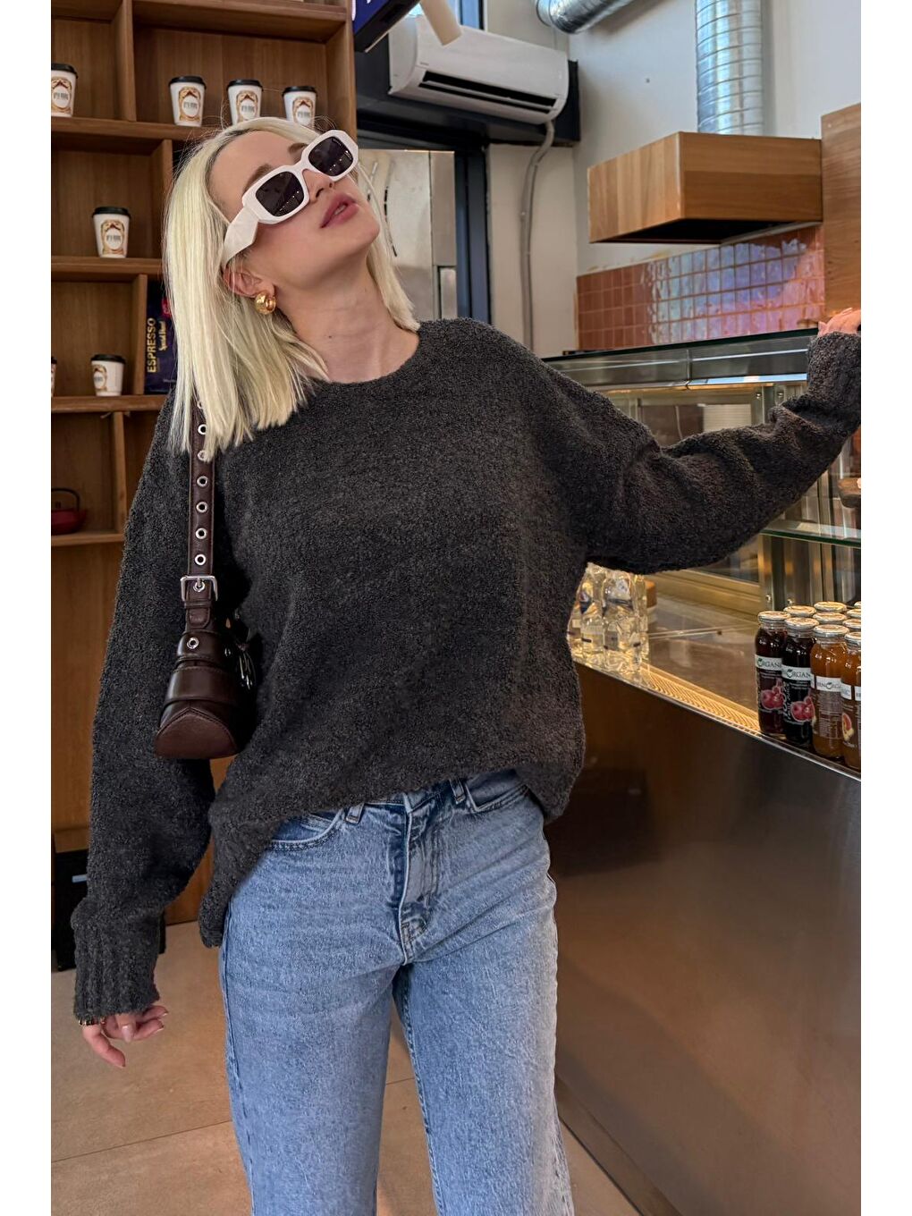 Antrasit Bisiklet Yaka Kadın Buklet Kazak Mg2480-5