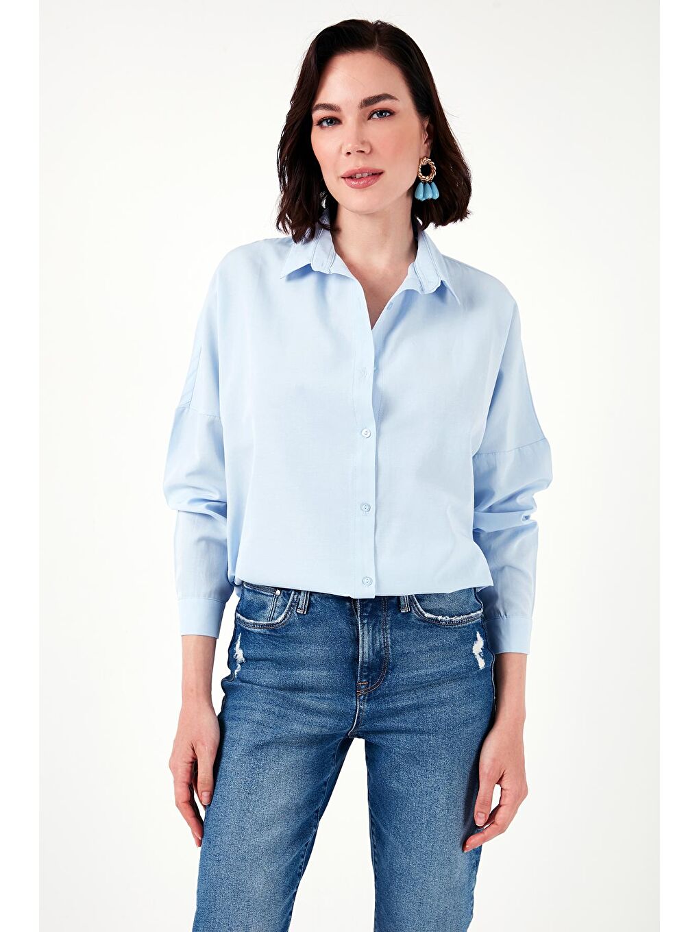 Mavi Pamuklu Relaxed Fit Düşük Omuz Kadın Gömlek 66939002S4-4