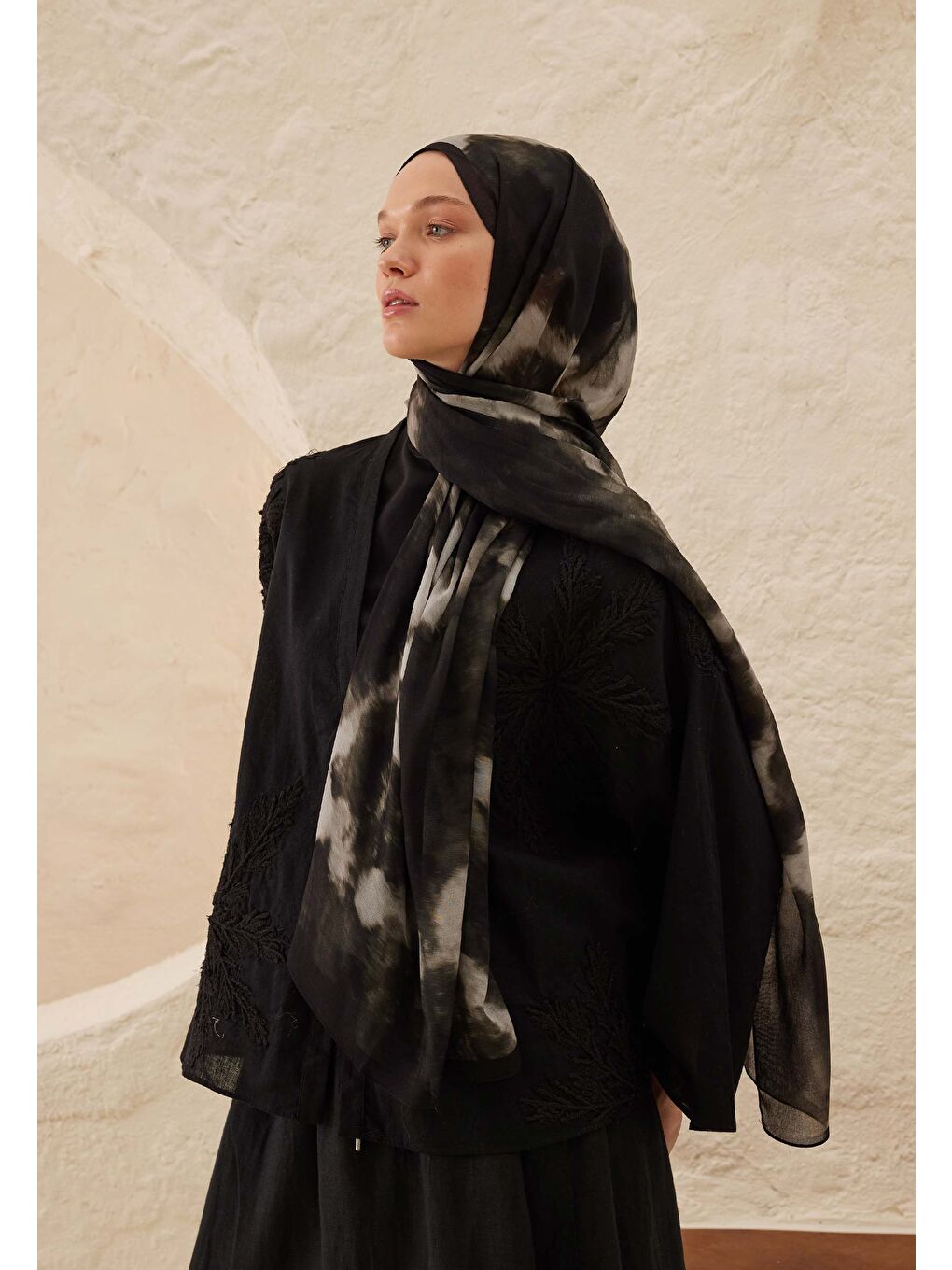 Batik Desen Rami Şal Antrasit-1