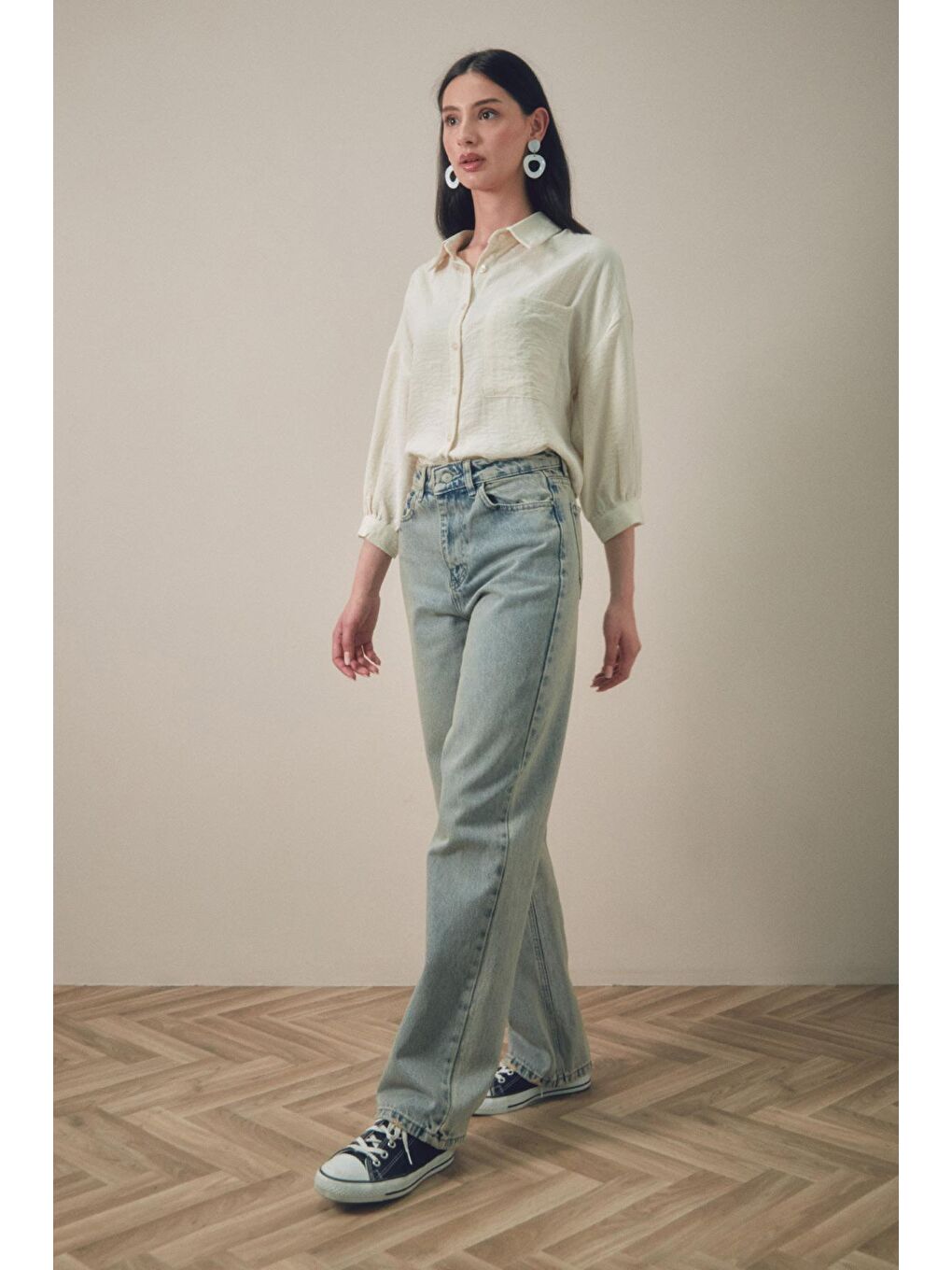 Fullamoda Mavi Eskitme Görünümlü Wide Leg Jean - 3