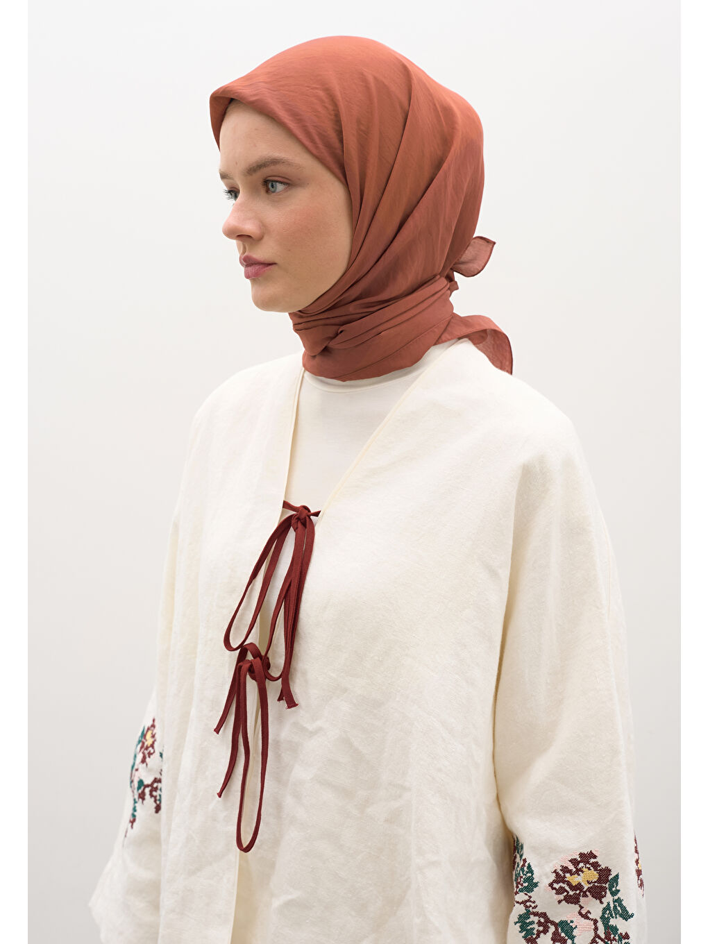 Kahverengi Pamuk Viskon Eşarp Ağaç Kabuğu-1