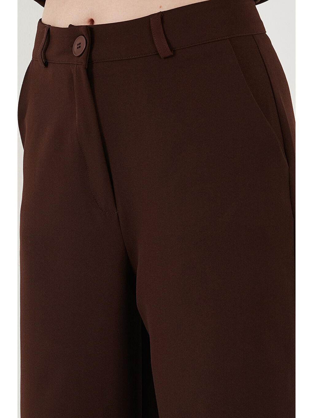 Kahverengi Wide Leg Orta Yüksek Bel Bol Paça Kadın Kumaş Pantolon 6522974-3