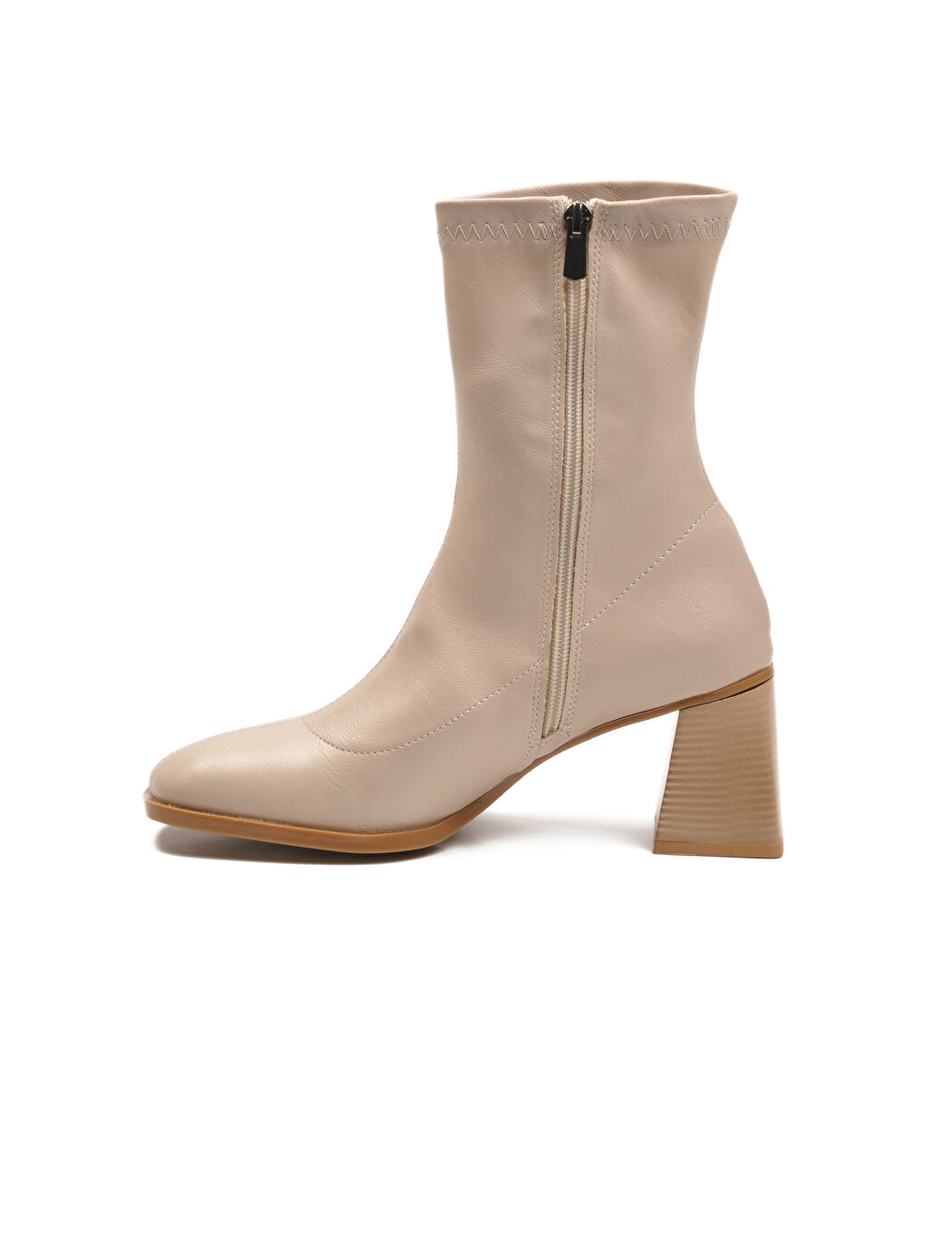 Bej Polarlı Fermuarlı Streç Kadın Topuklu Bot 2615 Z-3