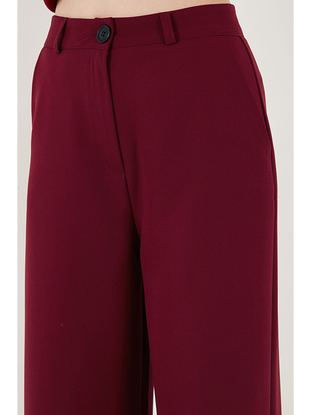 Bordo Wide Leg Orta Yüksek Bel Bol Paça Kadın Kumaş Pantolon 6522974-3