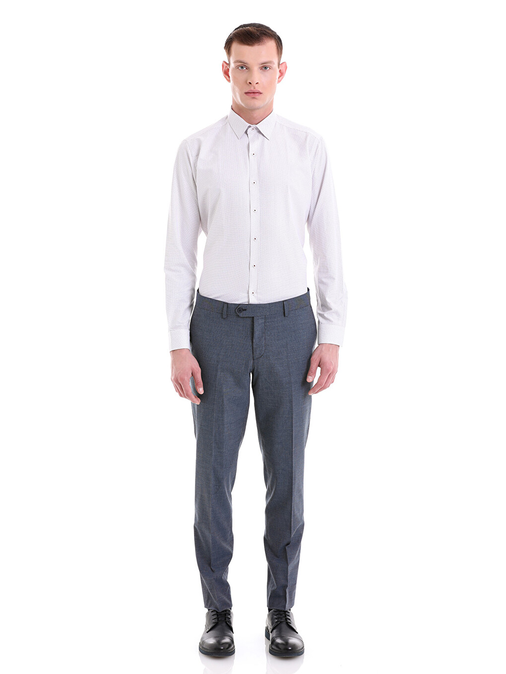 Bordo Slim Fit Baskılı Pamuklu Slim Yaka Uzun Kollu Klasik Gömlek-1