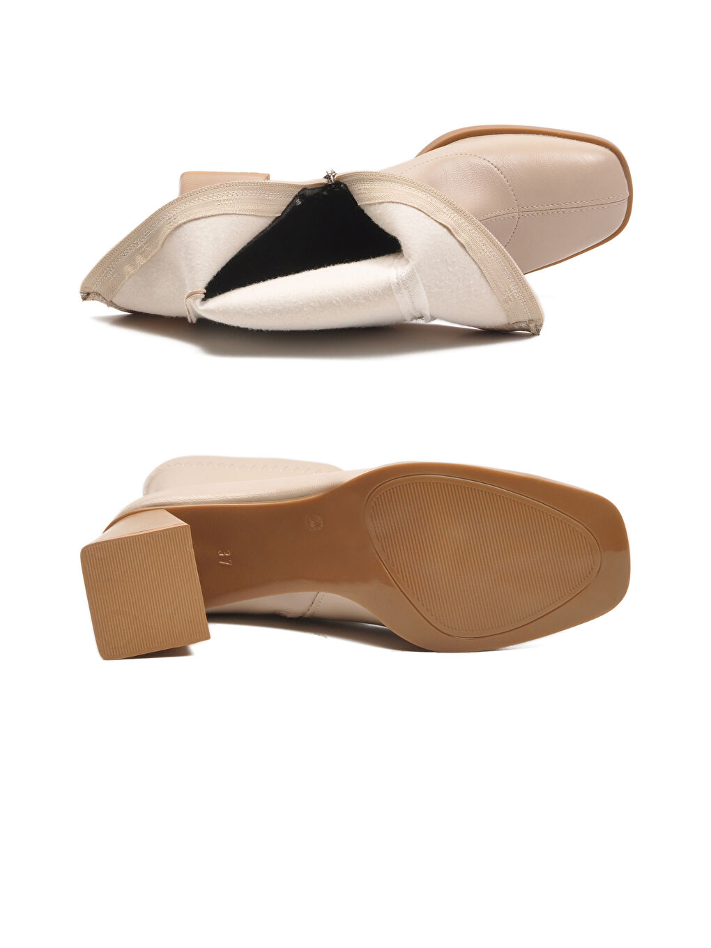 Bej Polarlı Fermuarlı Streç Kadın Topuklu Bot 2615 Z-4