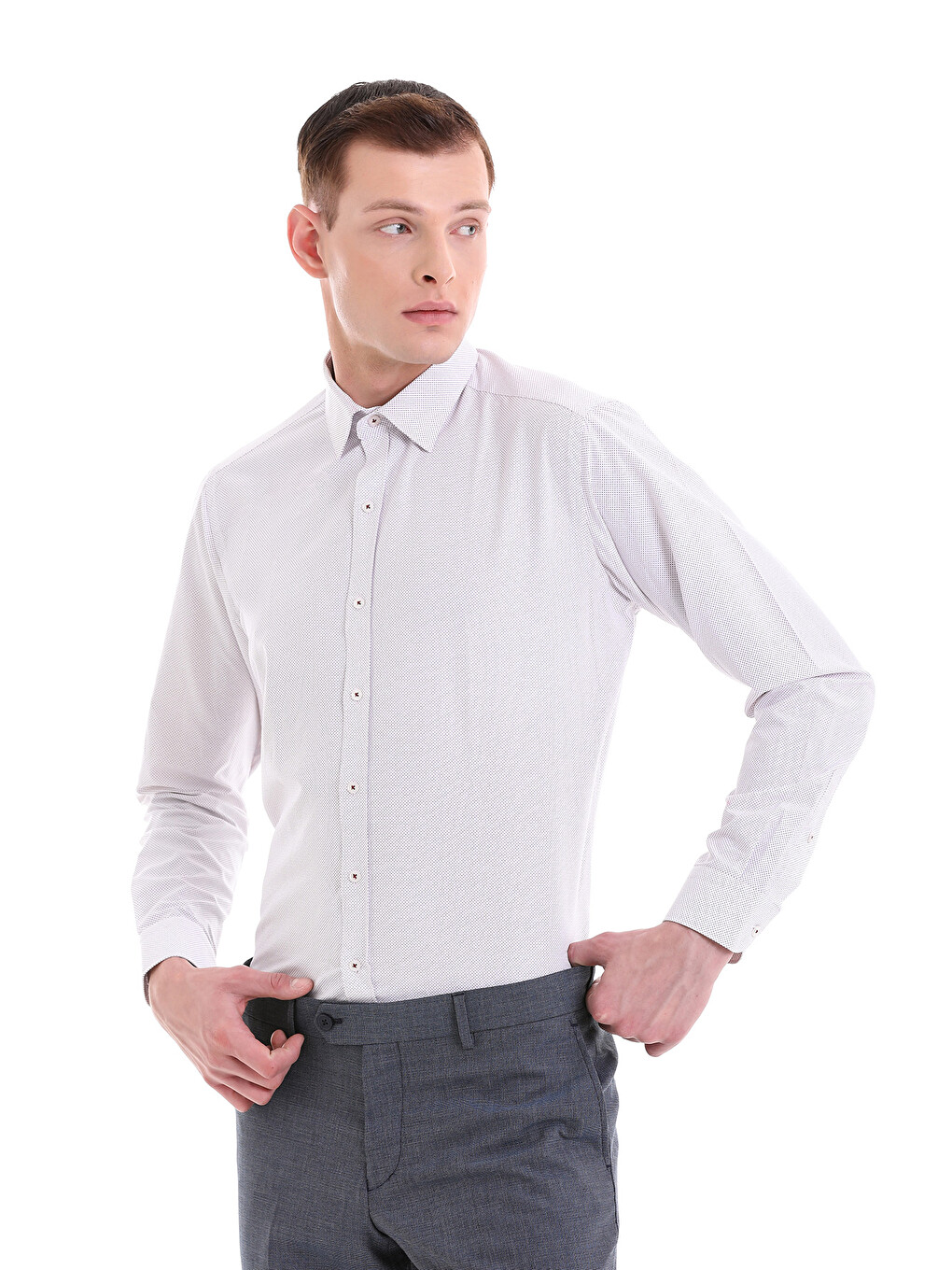 Bordo Slim Fit Baskılı Pamuklu Slim Yaka Uzun Kollu Klasik Gömlek-2