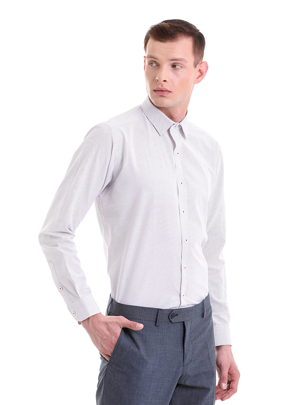 Bordo Slim Fit Baskılı Pamuklu Slim Yaka Uzun Kollu Klasik Gömlek-3