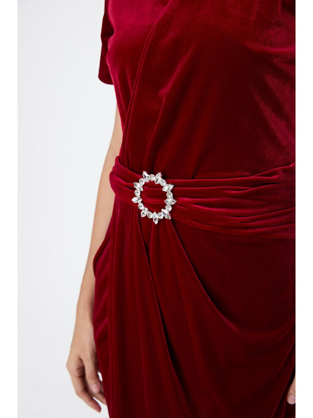 Kruvaze Yaka Kadın Kırmızı Abiye Elbise - 23558-3