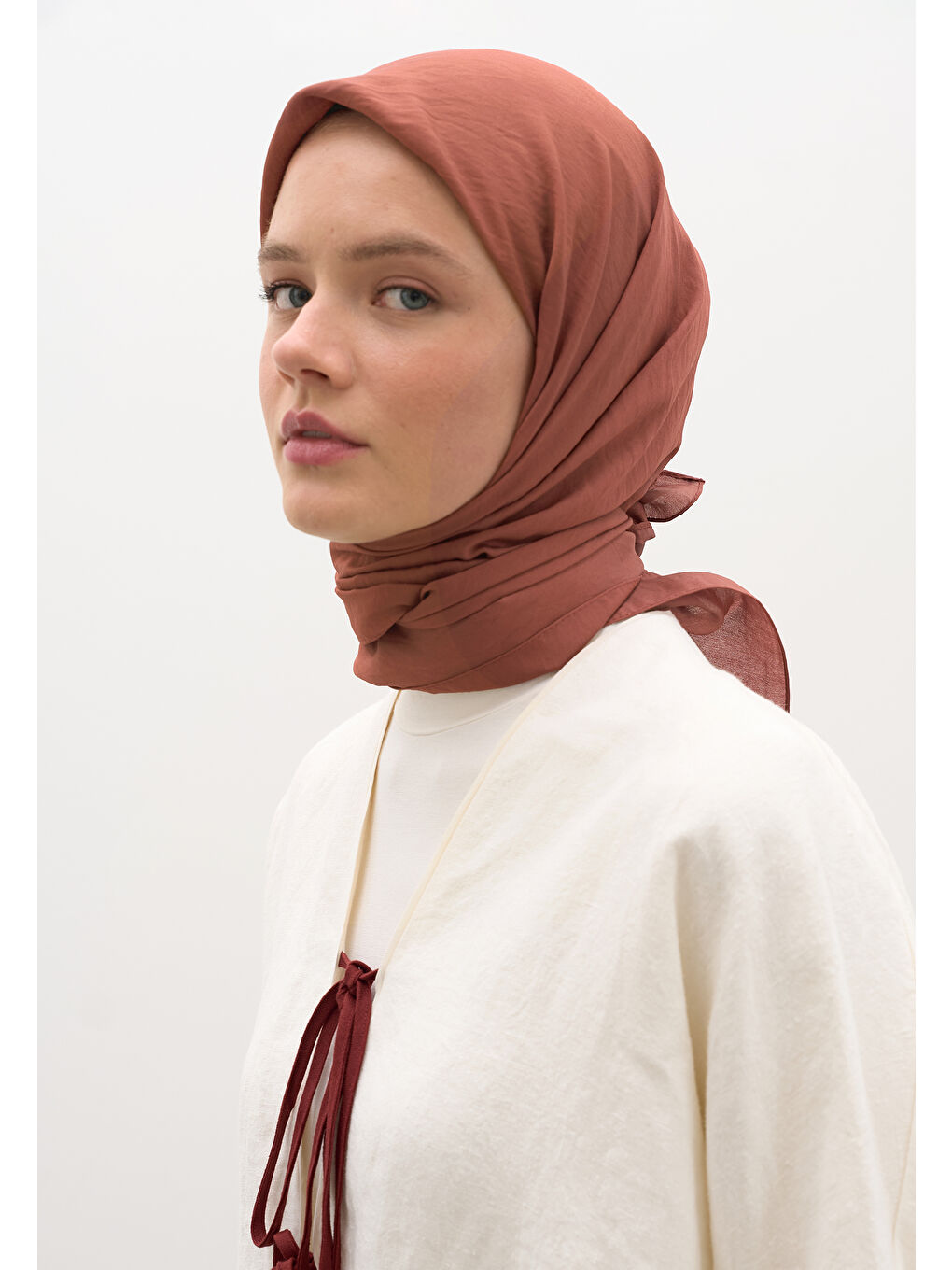 Kahverengi Pamuk Viskon Eşarp Ağaç Kabuğu-3