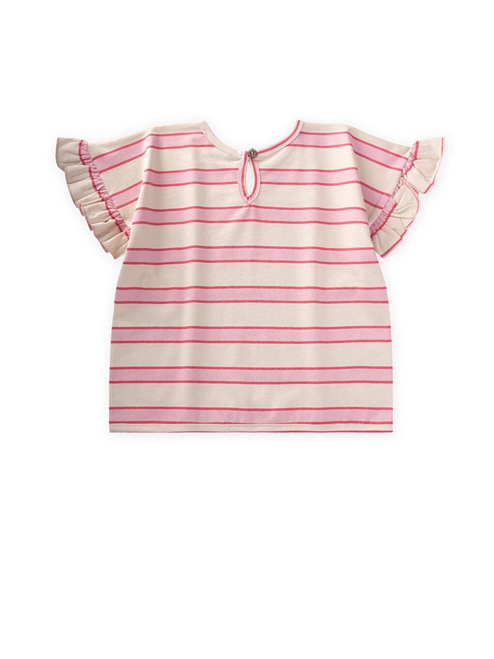 Pembe Çizgili Bağlamalı Kız T-Shırt 3-10 Yaş Pudra Geniş Çizgili-1