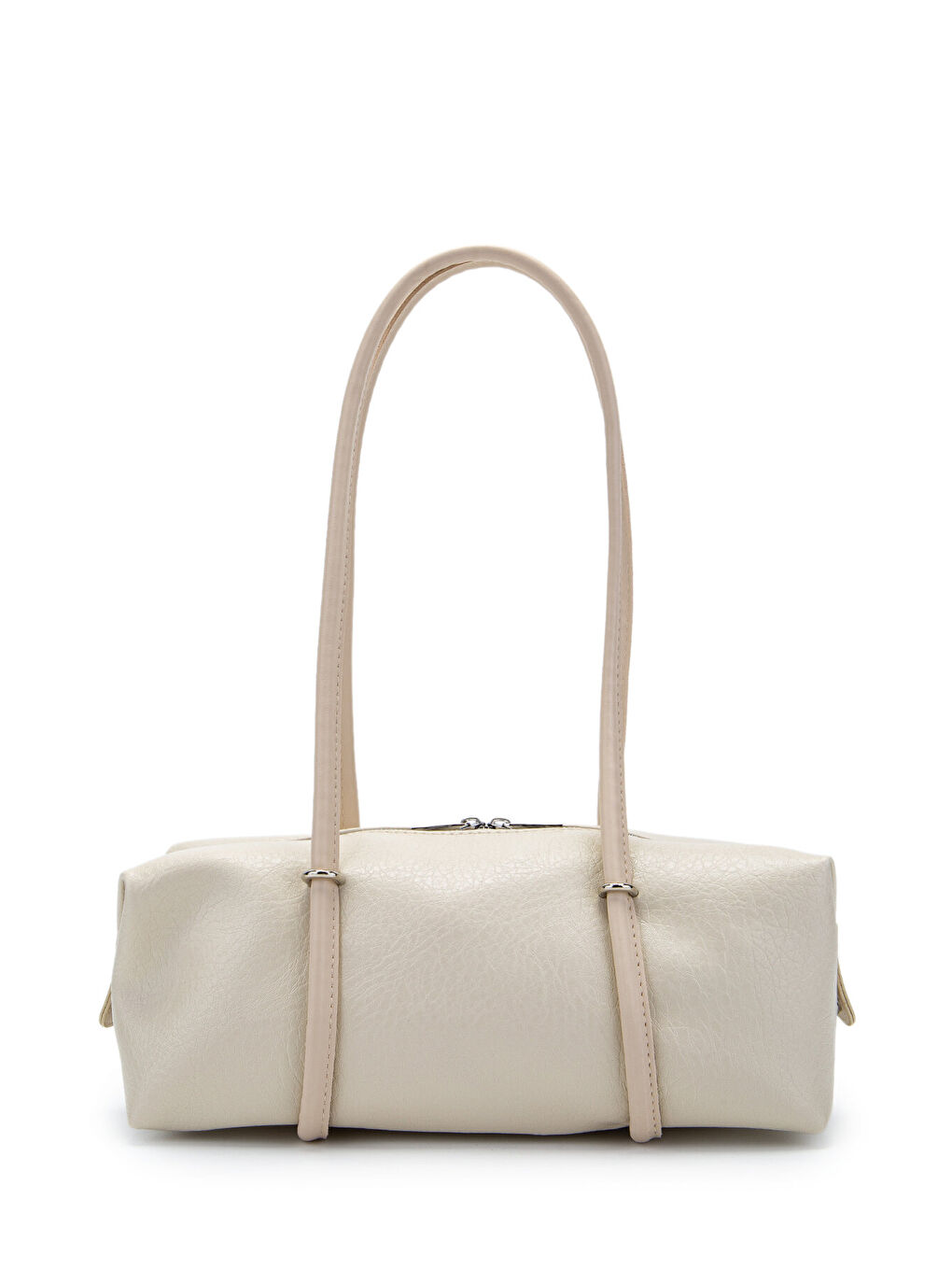 Ekru Çift Fermuar Detaylı Silindir Kadın Omuz Çanta Sophie Krem