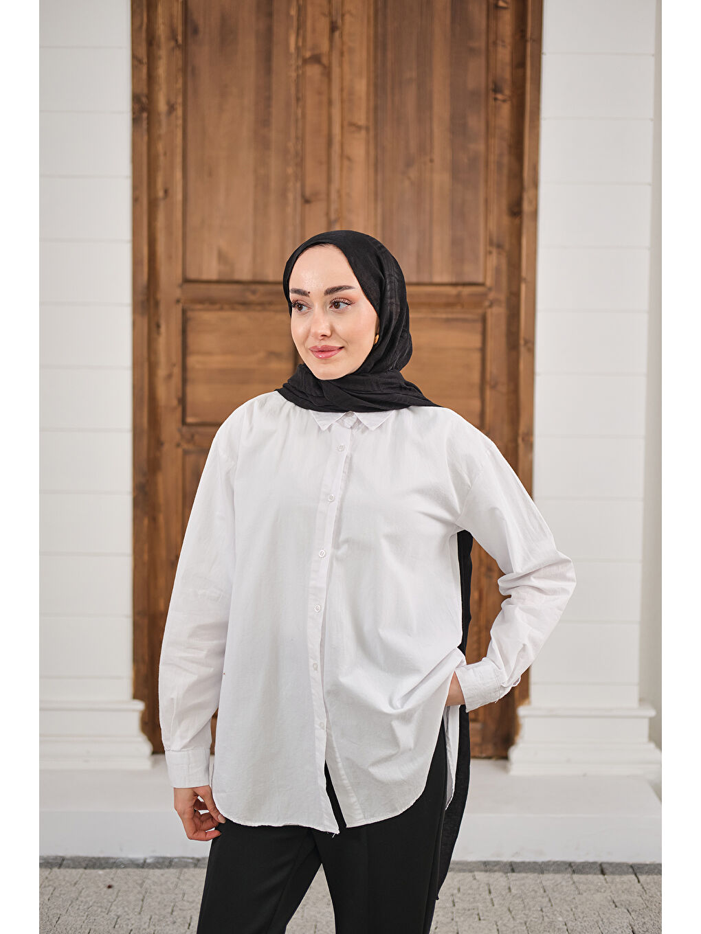 Kadın Düz Oversize Gömlek Beyaz