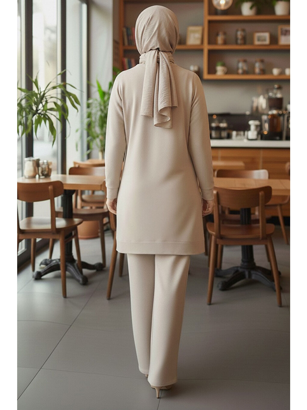 Ekru Taş Detaylı Modal İkili Takım Krem - 28045-KREM-2