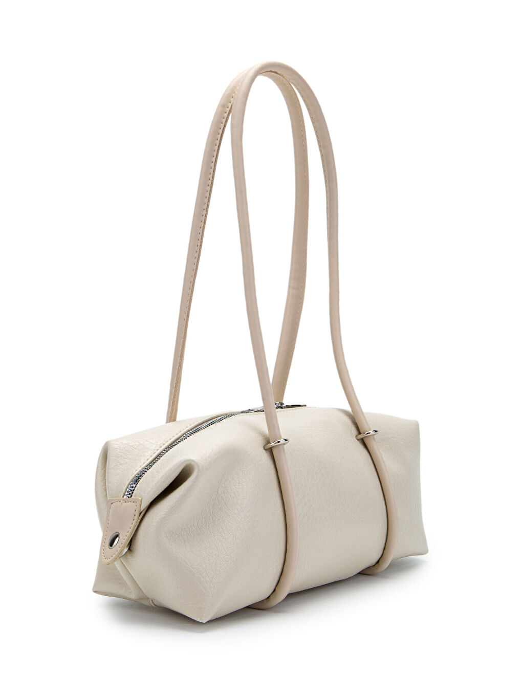 Ekru Çift Fermuar Detaylı Silindir Kadın Omuz Çanta Sophie Krem-1