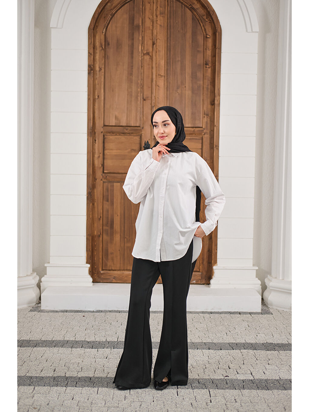 Kadın Düz Oversize Gömlek Beyaz-1