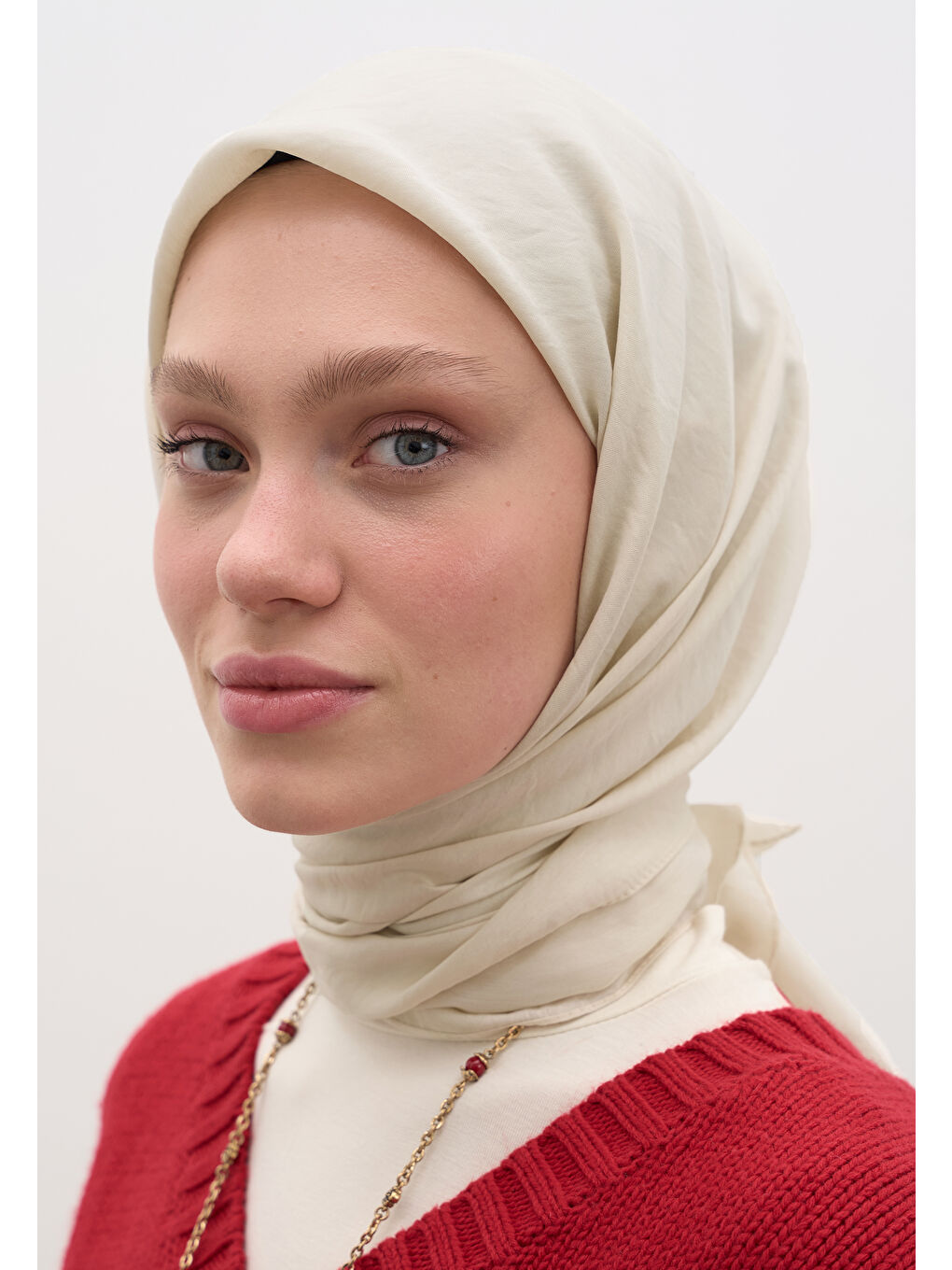 Ekru Pamuk Viskon Eşarp İnci-1