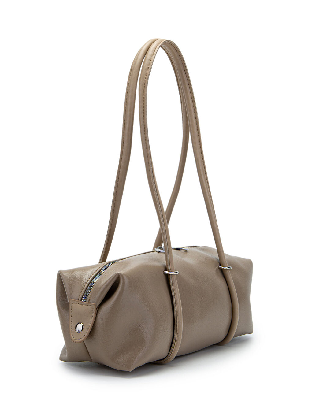 Çift Fermuar Detaylı Silindir Kadın Omuz Çanta Sophie Bej-1
