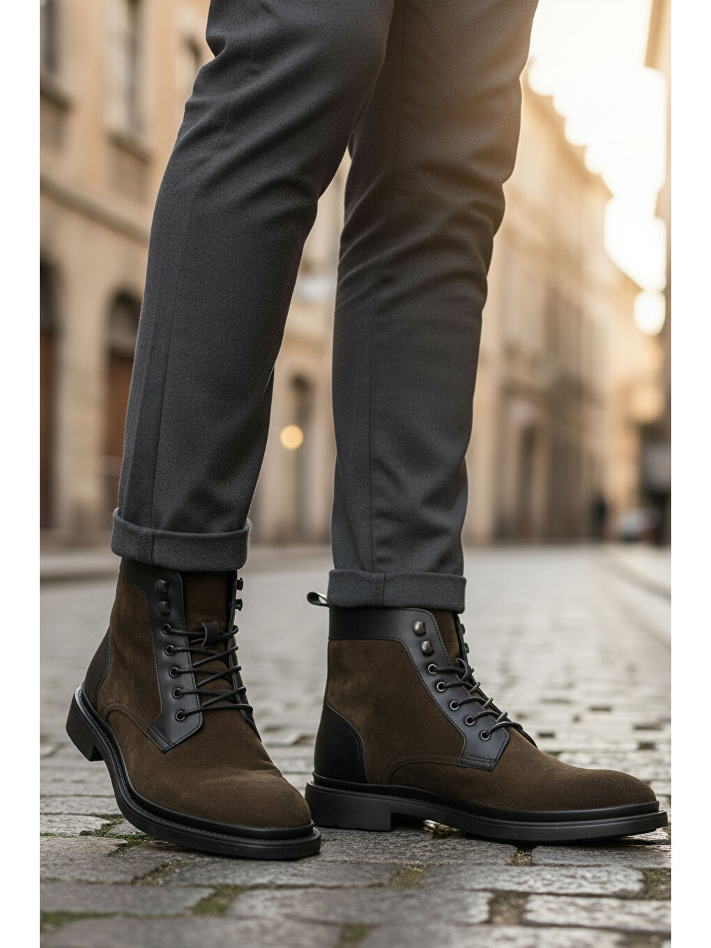 Haki Süet Hakiki Deri Bağcıklı Erkek Bot Po 2439 M-2