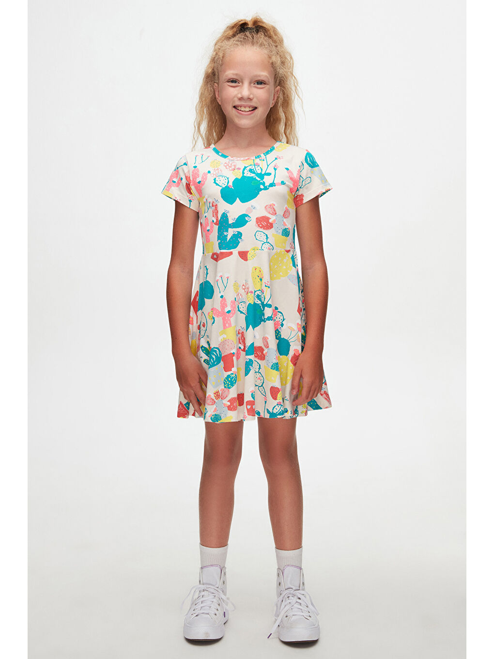 Karışık Spring Cactus Kız Çocuk Desenli Kısa Kollu Elbise