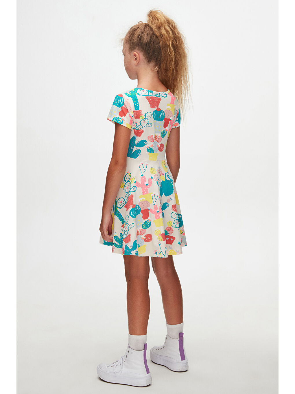 Karışık Spring Cactus Kız Çocuk Desenli Kısa Kollu Elbise-3