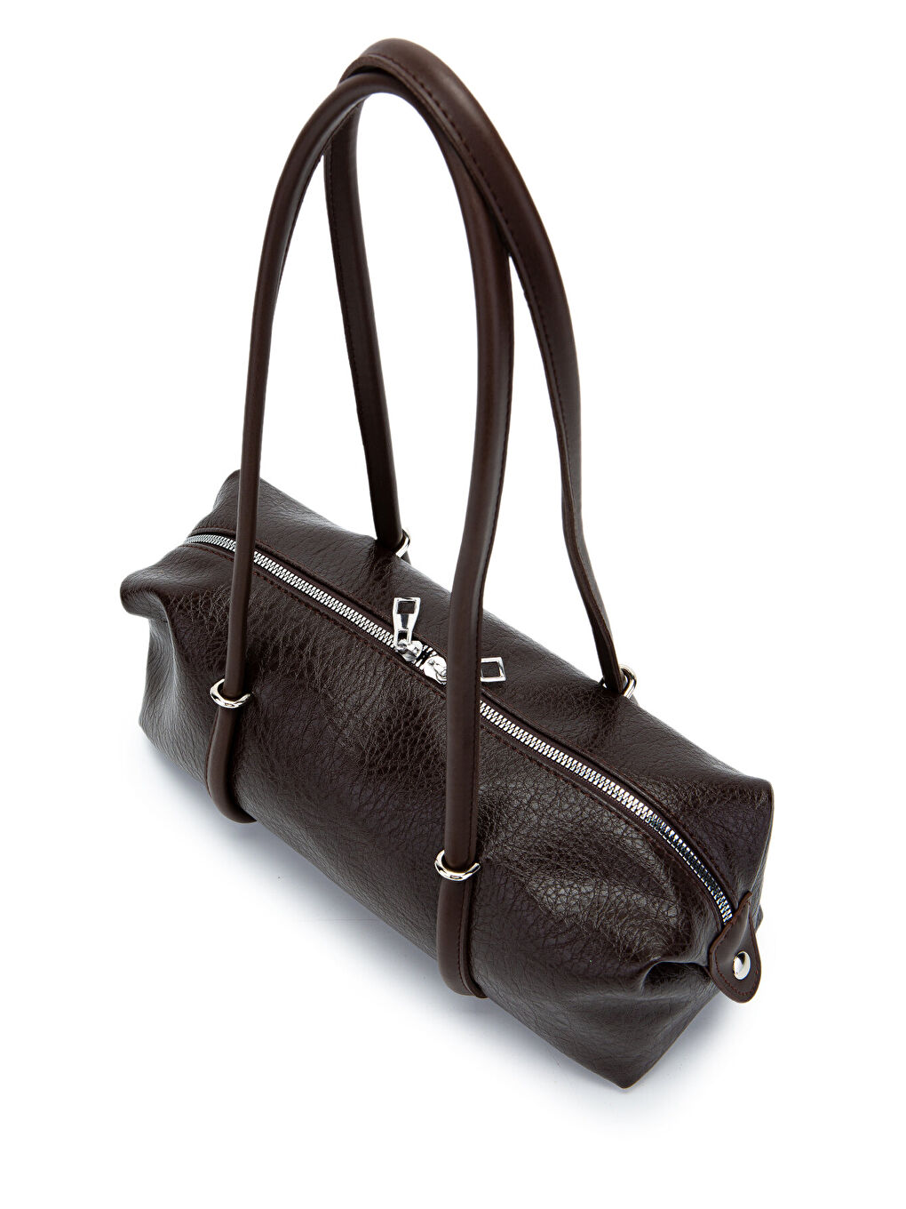 Çift Fermuar Detaylı Silindir Kadın Omuz Çanta Sophie Kahverengi-3