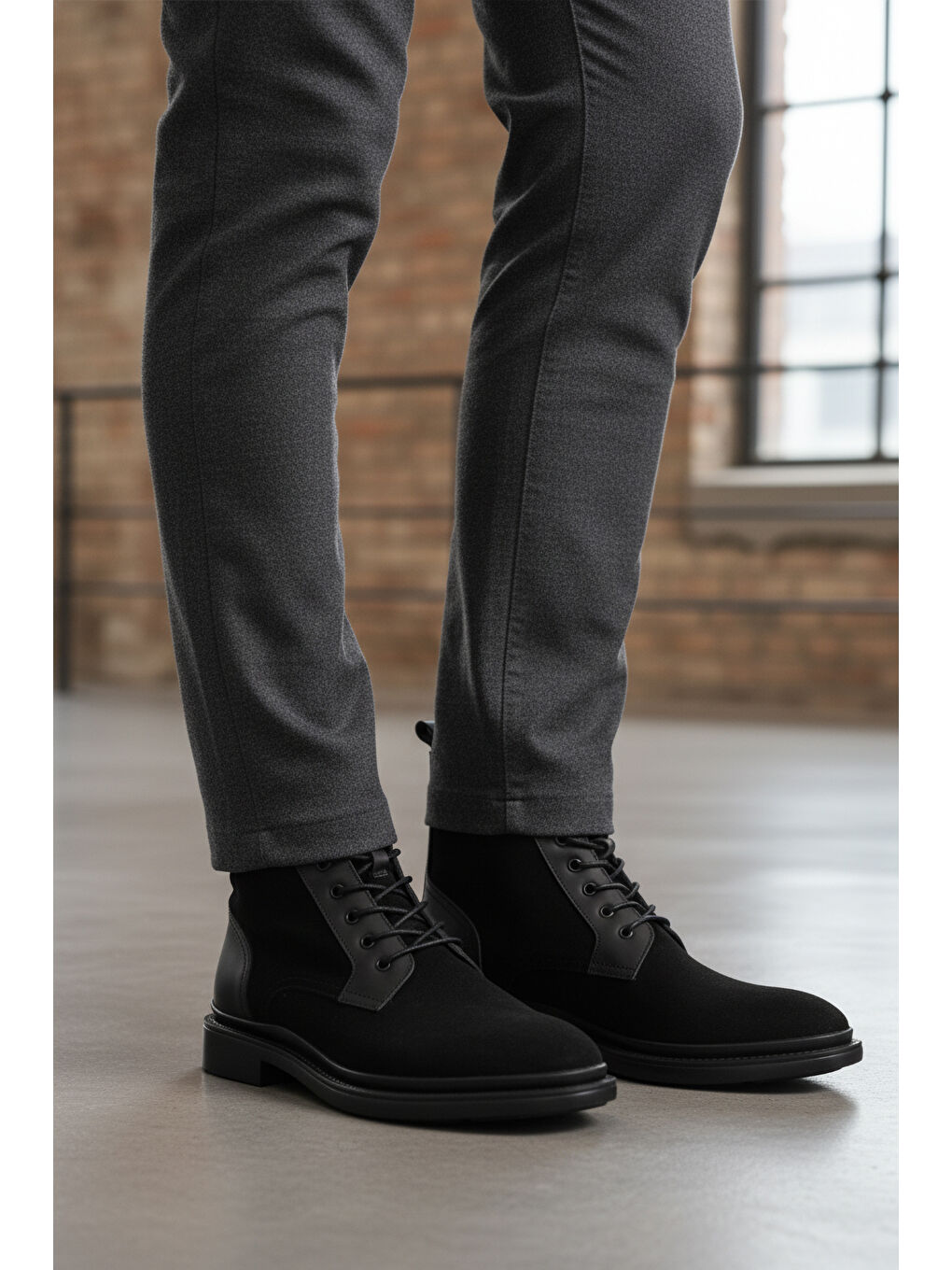 Siyah Süet Hakiki Deri Bağcıklı Erkek Bot Po 2439 M-2