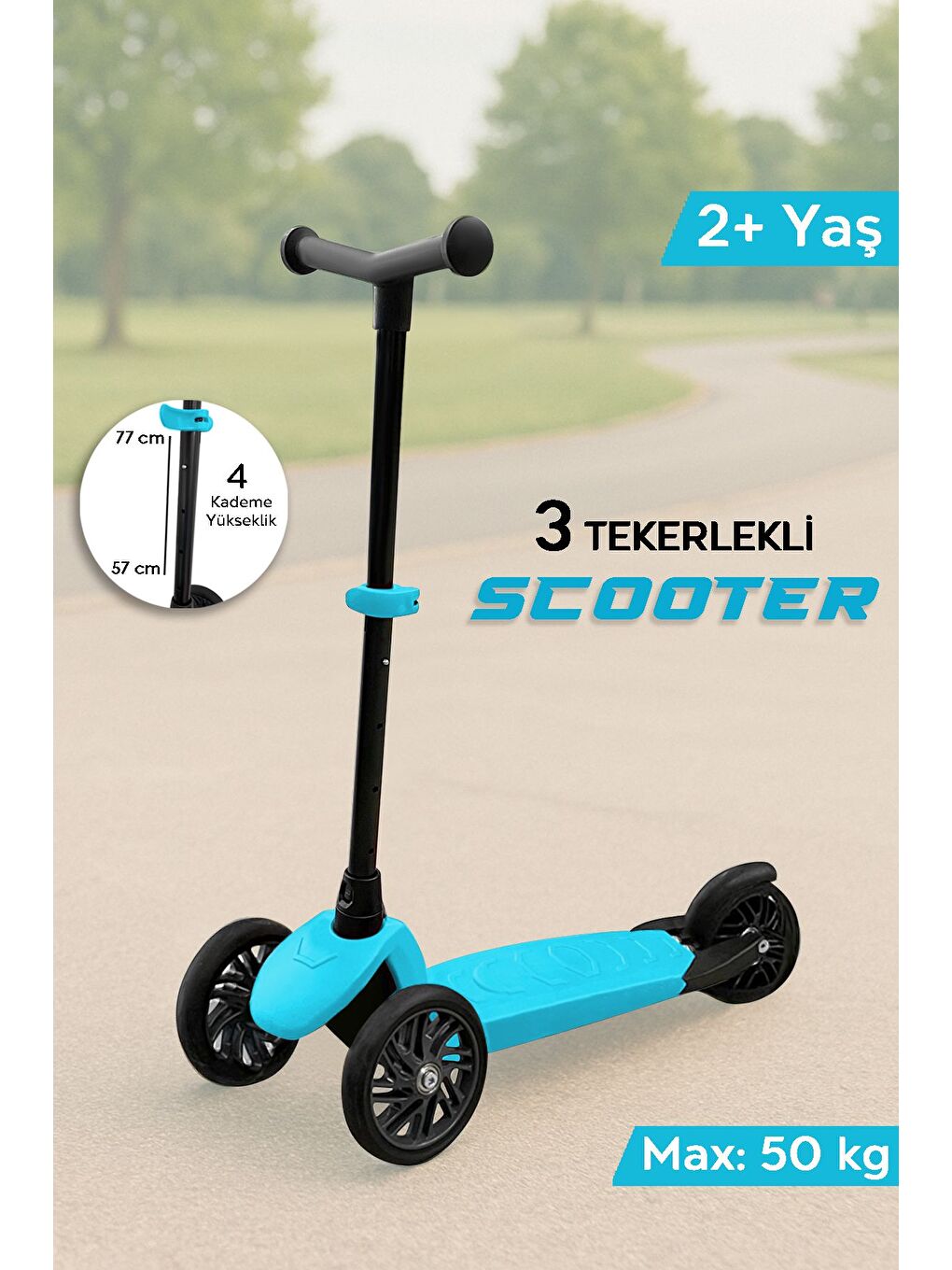 3 Tekerlekli Scooter Yükseklik Ayarlı Scooter 2 Yaş Çocuk Scooter Mavi