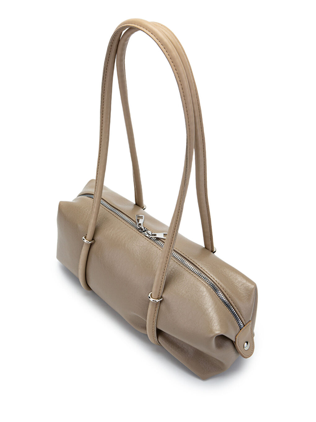 Çift Fermuar Detaylı Silindir Kadın Omuz Çanta Sophie Bej-3