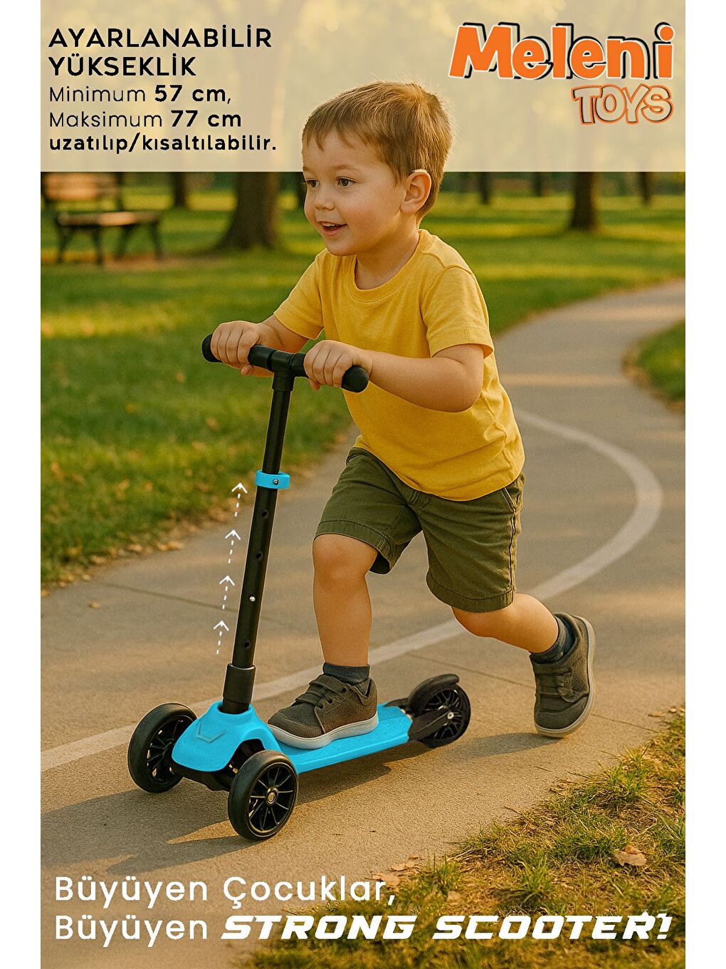 3 Tekerlekli Scooter Yükseklik Ayarlı Scooter 2 Yaş Çocuk Scooter Mavi-2