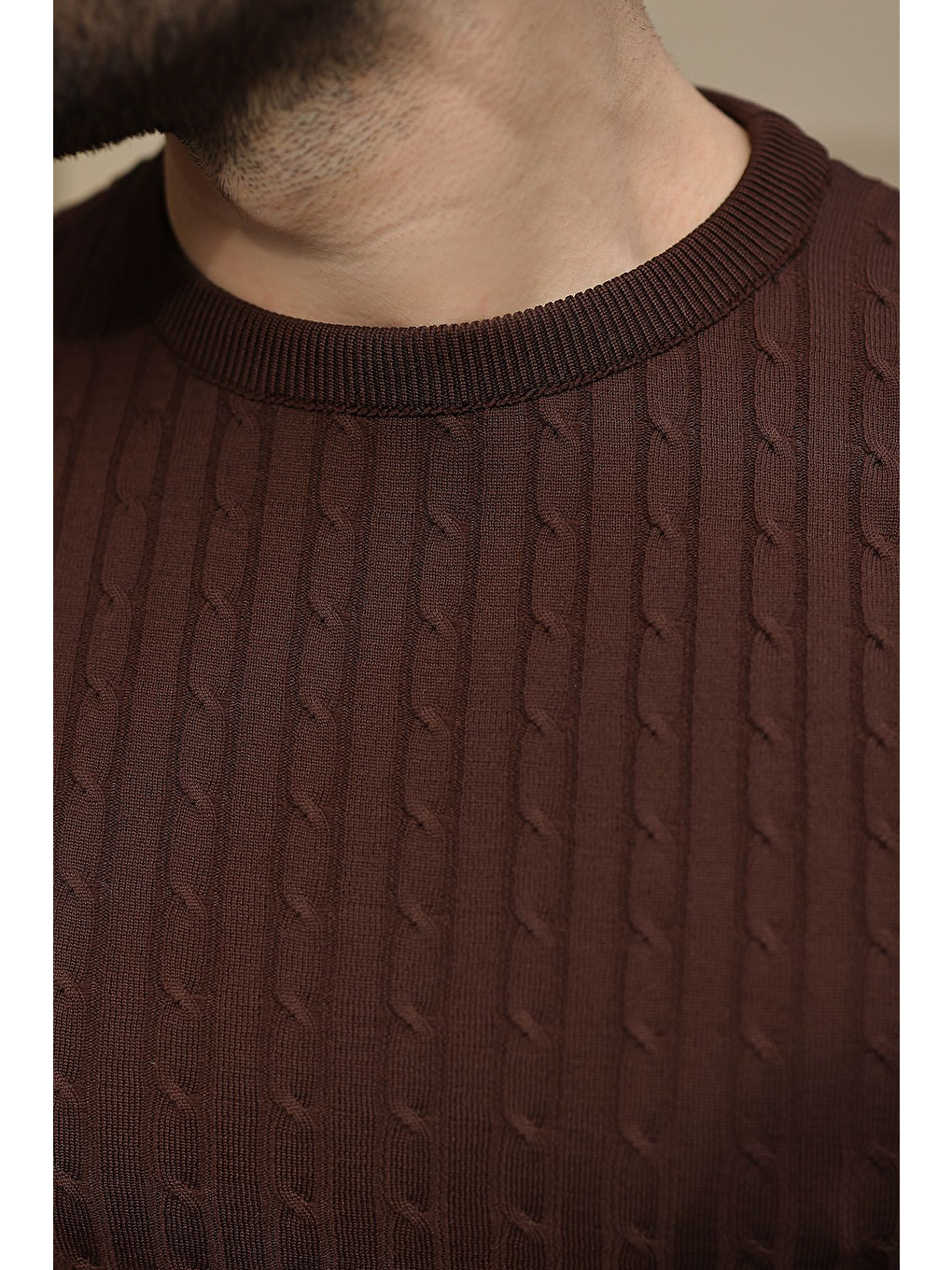 Kahverengi Bisiklet Yaka Triko Erkek Tişört E7468-2