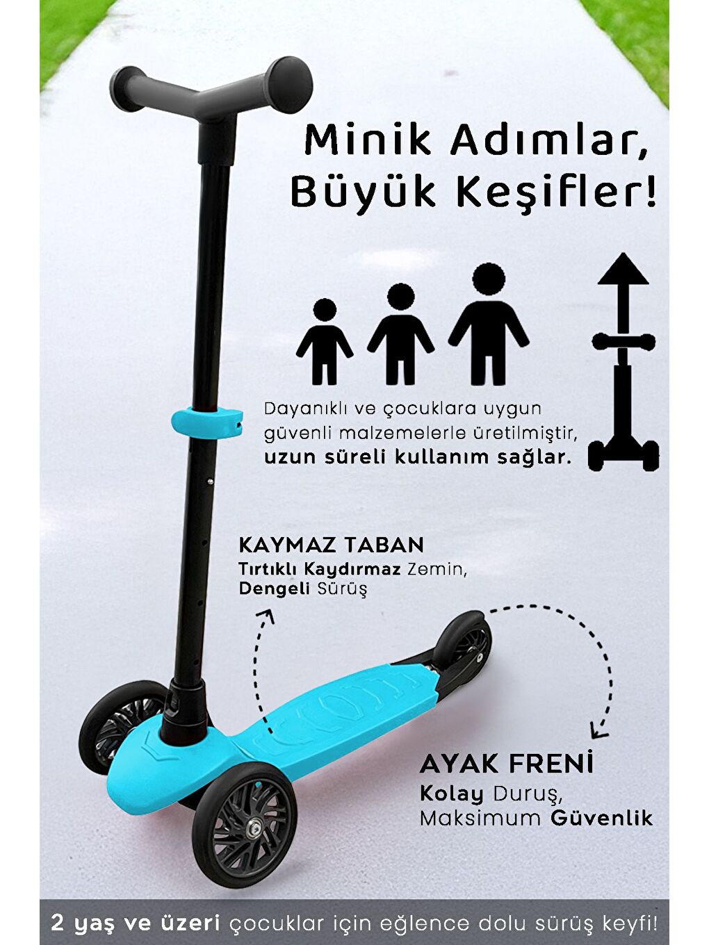 3 Tekerlekli Scooter Yükseklik Ayarlı Scooter 2 Yaş Çocuk Scooter Mavi-3
