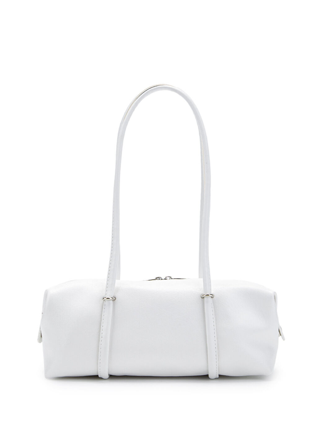 Çift Fermuar Detaylı Silindir Kadın Omuz Çanta Sophie Beyaz