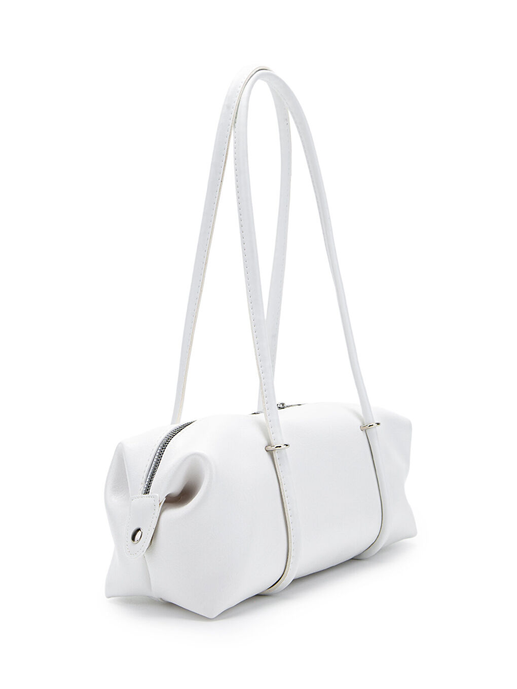 Çift Fermuar Detaylı Silindir Kadın Omuz Çanta Sophie Beyaz-1