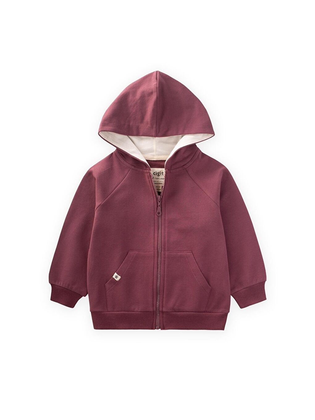 Kapüşonlu Fermuarlı Hırka 1-14 Yaş Mürdüm