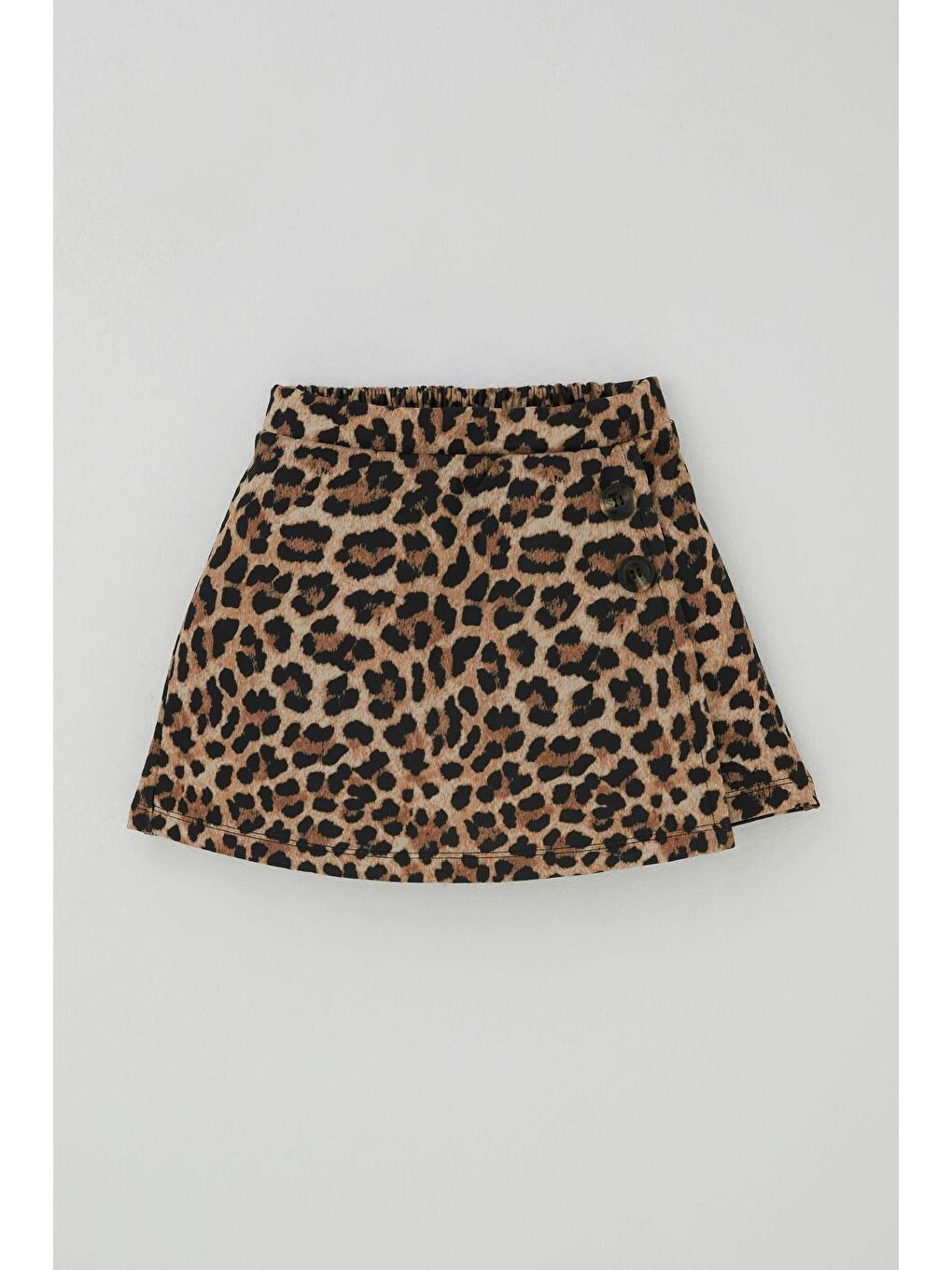 Kız Çocuk Şort Etek Leopar Desenli Düğme Aksesuarlı Kahverengi (6-12 Yaş)-3