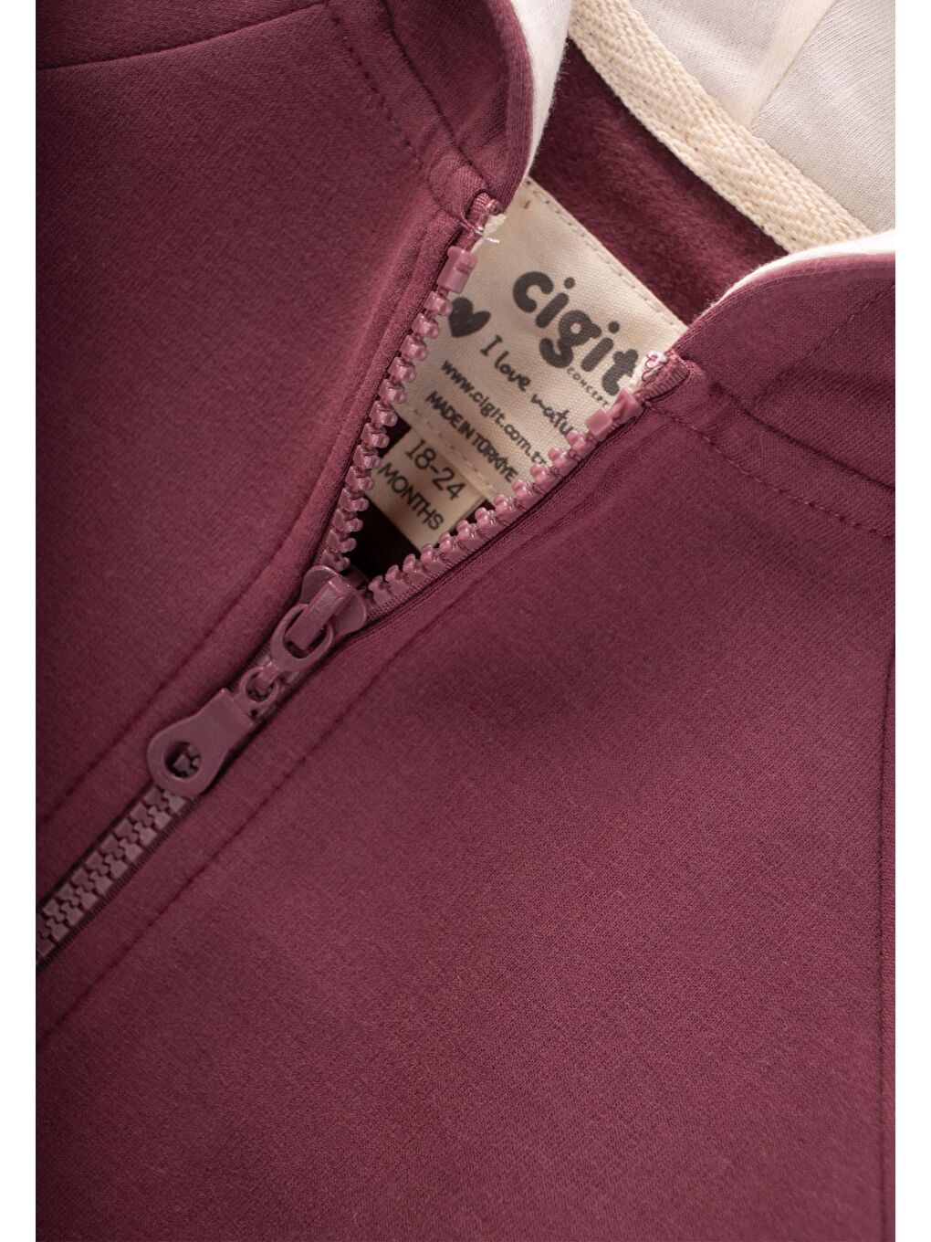 Kapüşonlu Fermuarlı Hırka 1-14 Yaş Mürdüm-2