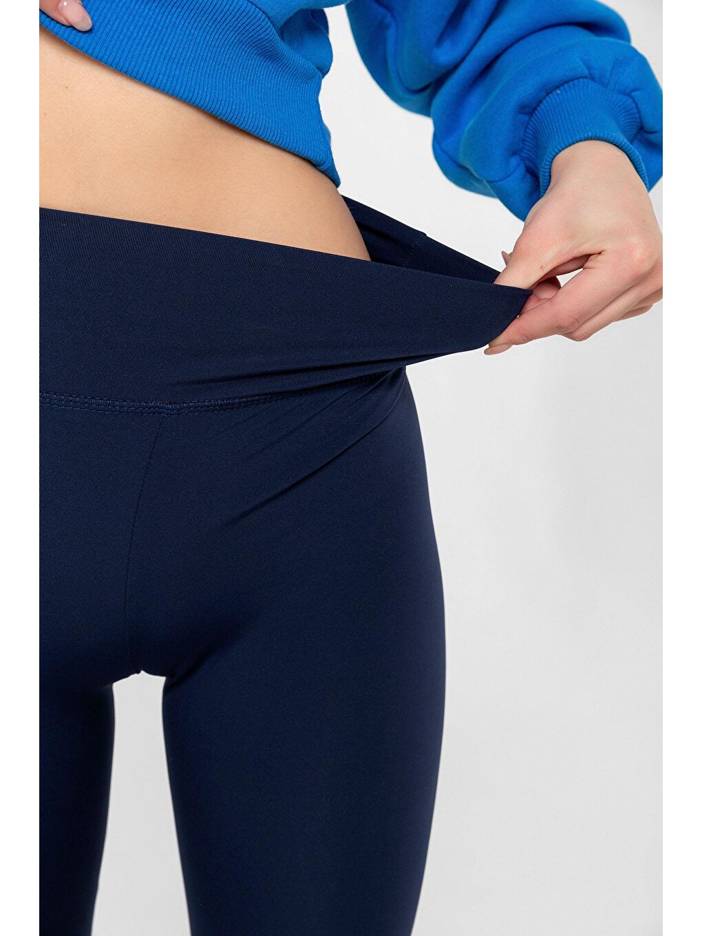 Lacivert Ekstra Yüksek Bel Toparlayıcı Karyoka Dikişli Kışlık içi Polar Push up Kadın Tayt @Simena-3
