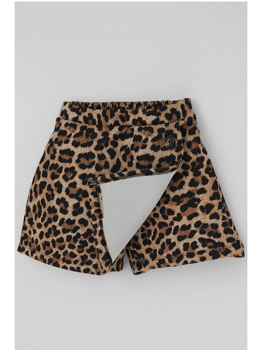 Kız Çocuk Şort Etek Leopar Desenli Düğme Aksesuarlı Kahverengi (6-12 Yaş)-5