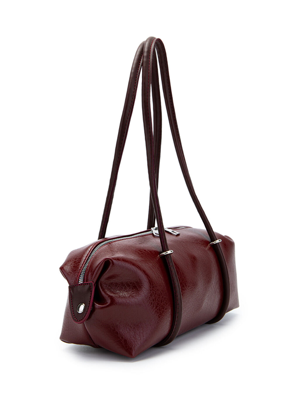 Çift Fermuar Detaylı Silindir Kadın Omuz Çanta Sophie Bordo-1