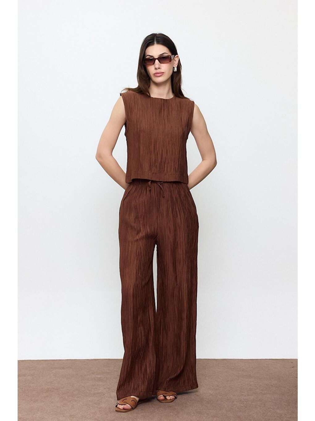 Kahverengi Fitilli Bluz-2