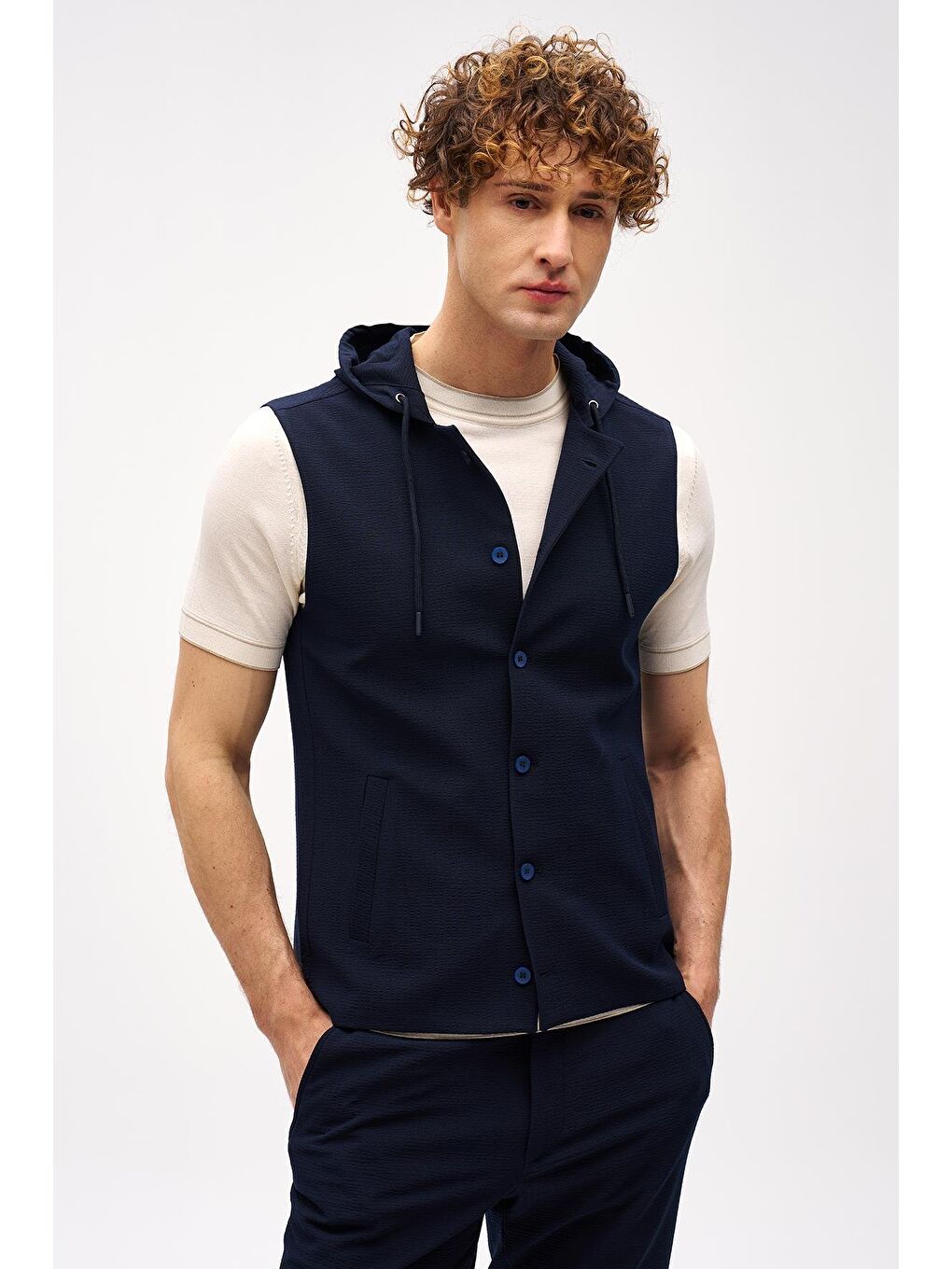 Erkek Lacivert Slim Fit / Dar Kalıp Mono Yaka Kombinli Takım Elbise-3