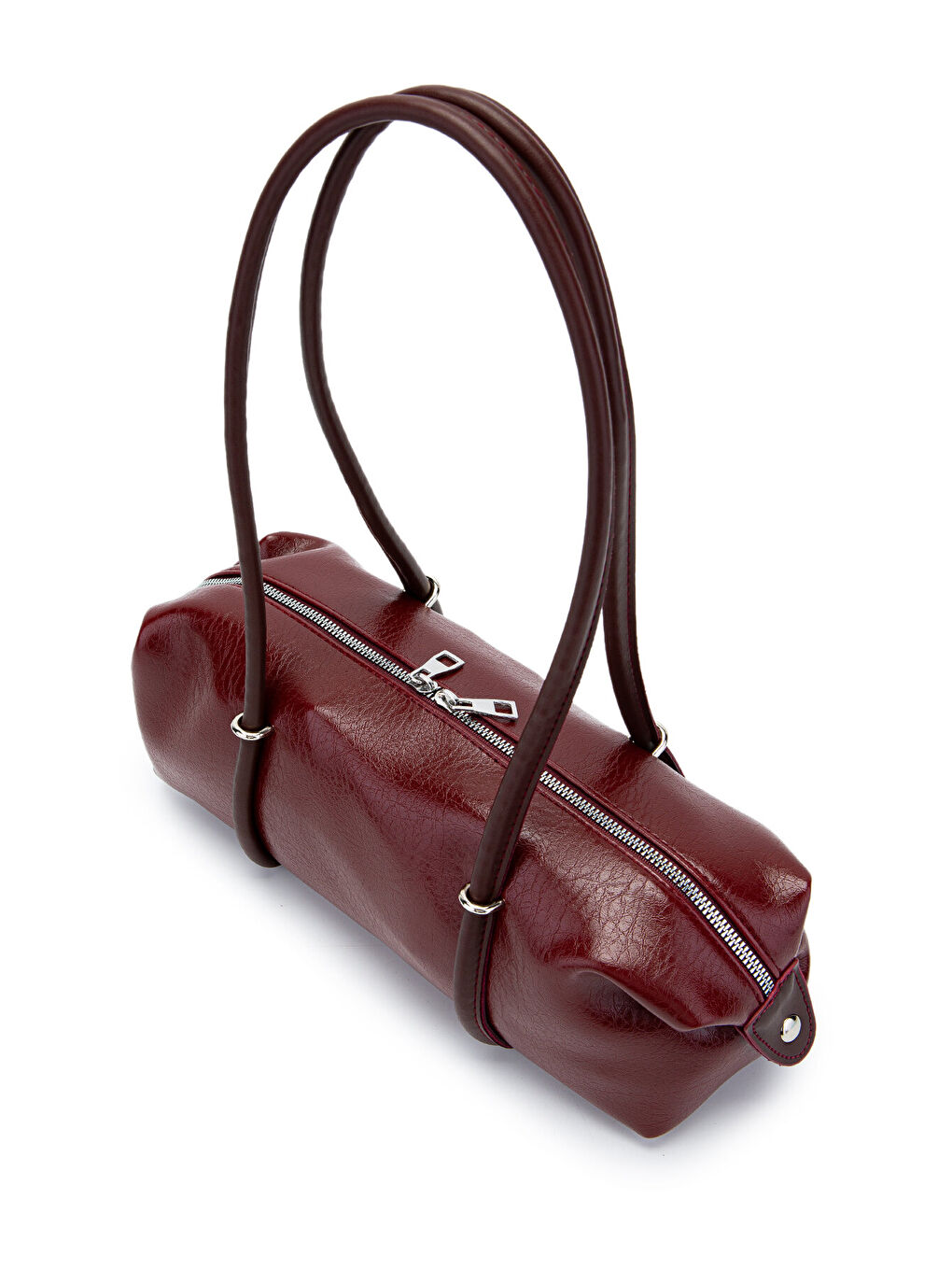 Çift Fermuar Detaylı Silindir Kadın Omuz Çanta Sophie Bordo-3