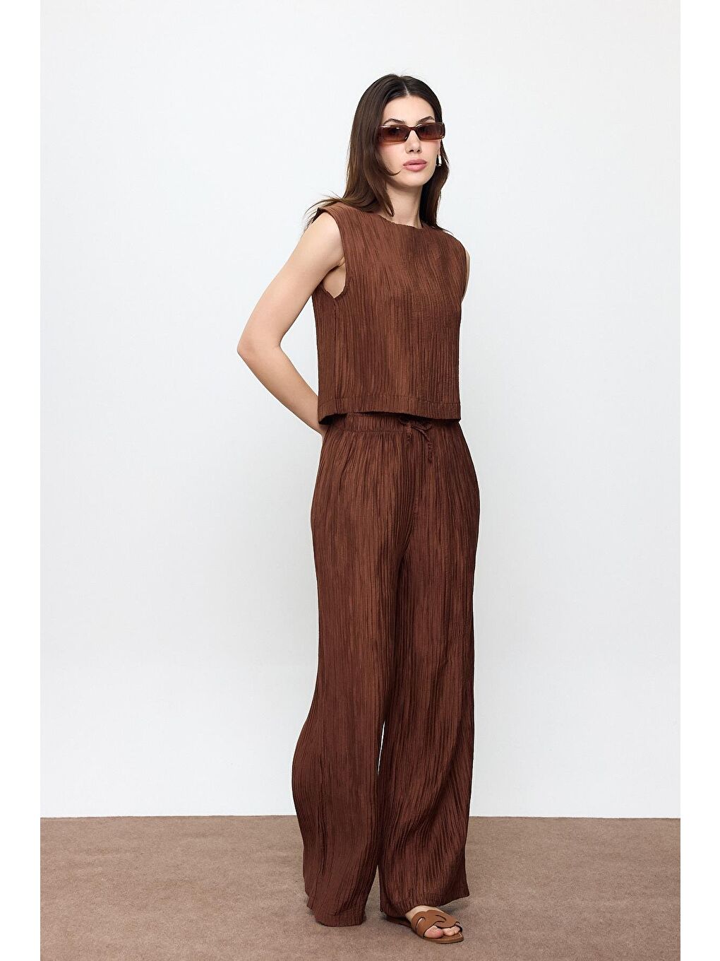 Kahverengi Fitilli Bluz-3