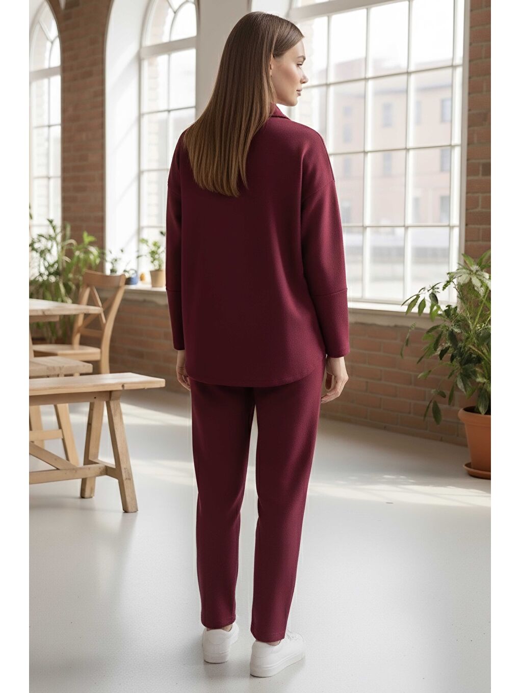 Geniş Kollu Modaal İkili Takım Bordo - 28059-BORDO-2