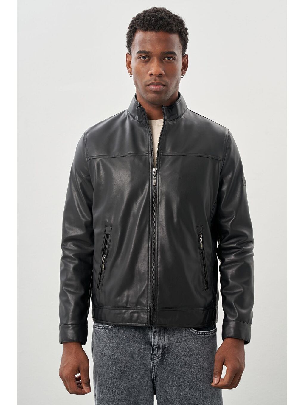 İMZA Siyah Suni Deri Hakim Yaka Düz Yırtmaçsız Tam Astar Slim Fit Casual Deri Mont 1038245151
