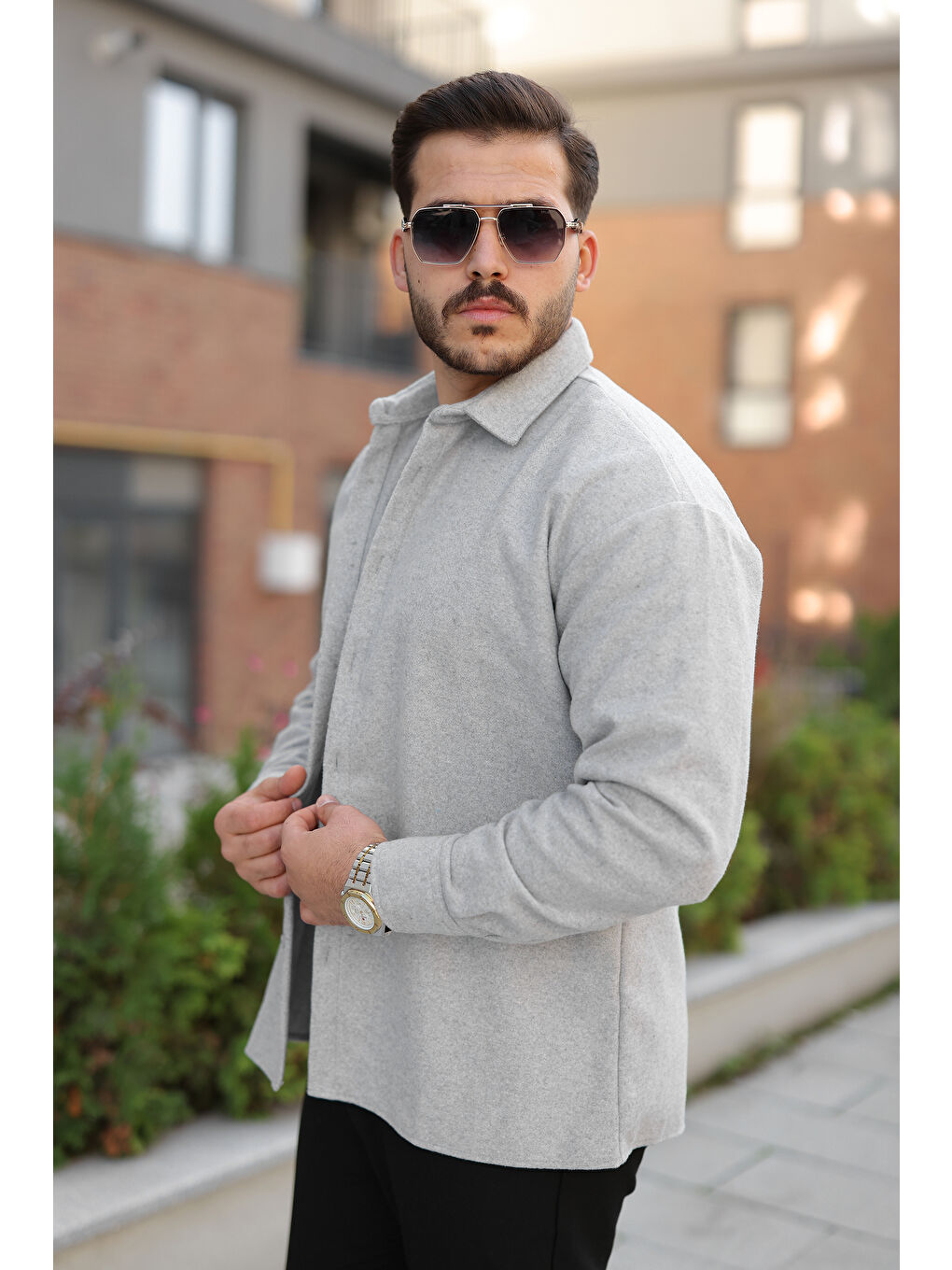 Erkek Basic Kışlık Günlük Oduncu Gri Kaşe Ceket-1