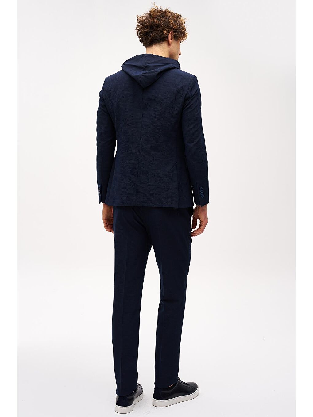 Erkek Lacivert Slim Fit / Dar Kalıp Mono Yaka Kombinli Takım Elbise-5